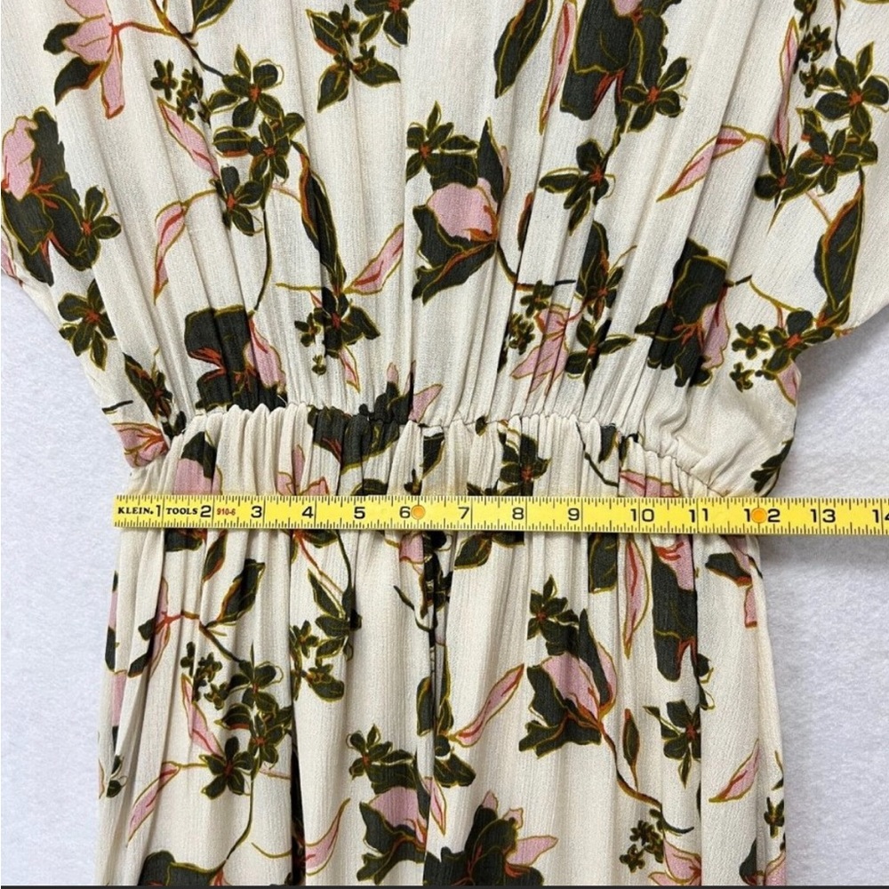 Bobeau Cream Floral Dress Button Front Slit Hem Flow